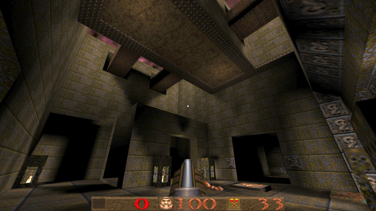 A screenshot of Quake's E1M6, The Door to Cthon.