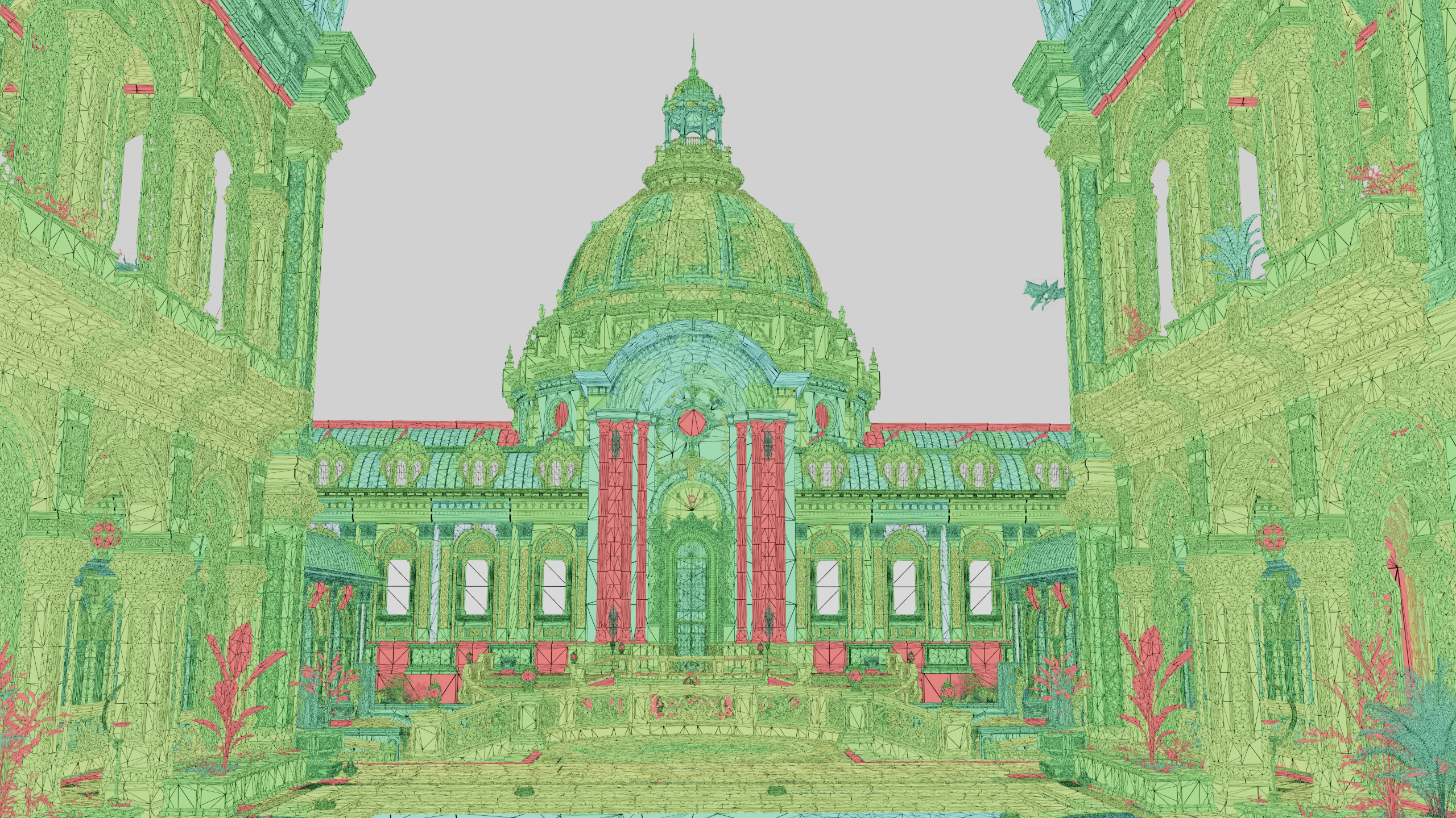 Nvidia's Zorah courtyard in Mega Geometry's level-of-detail view